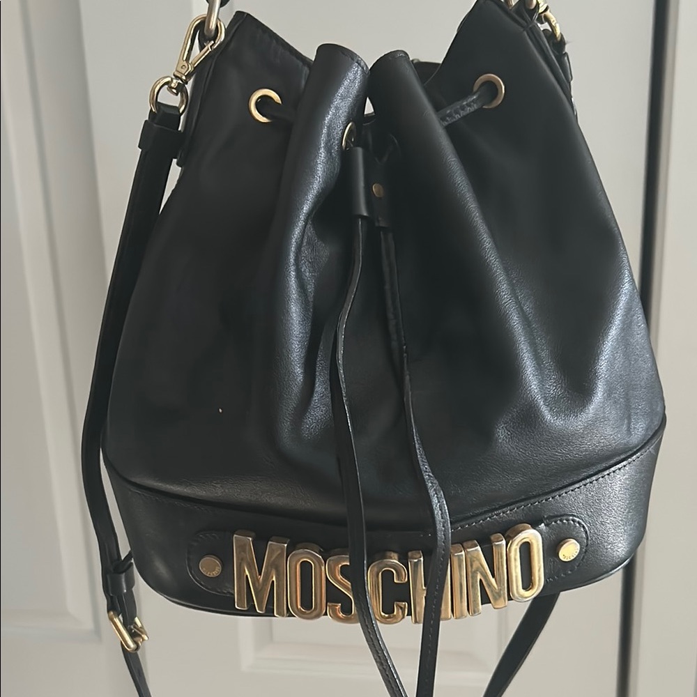 Moschino Black Leather Bucket Bag